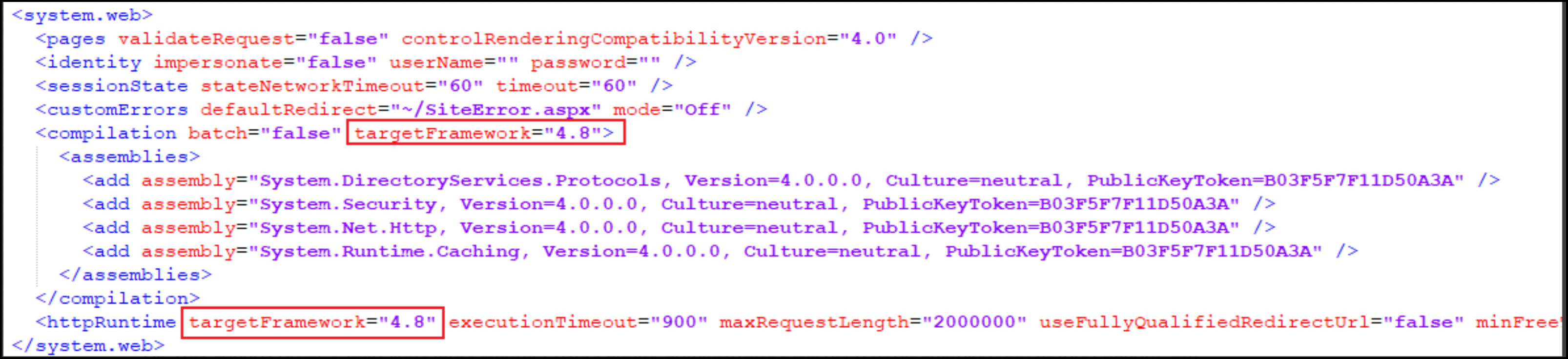 web.config file with .NET updates