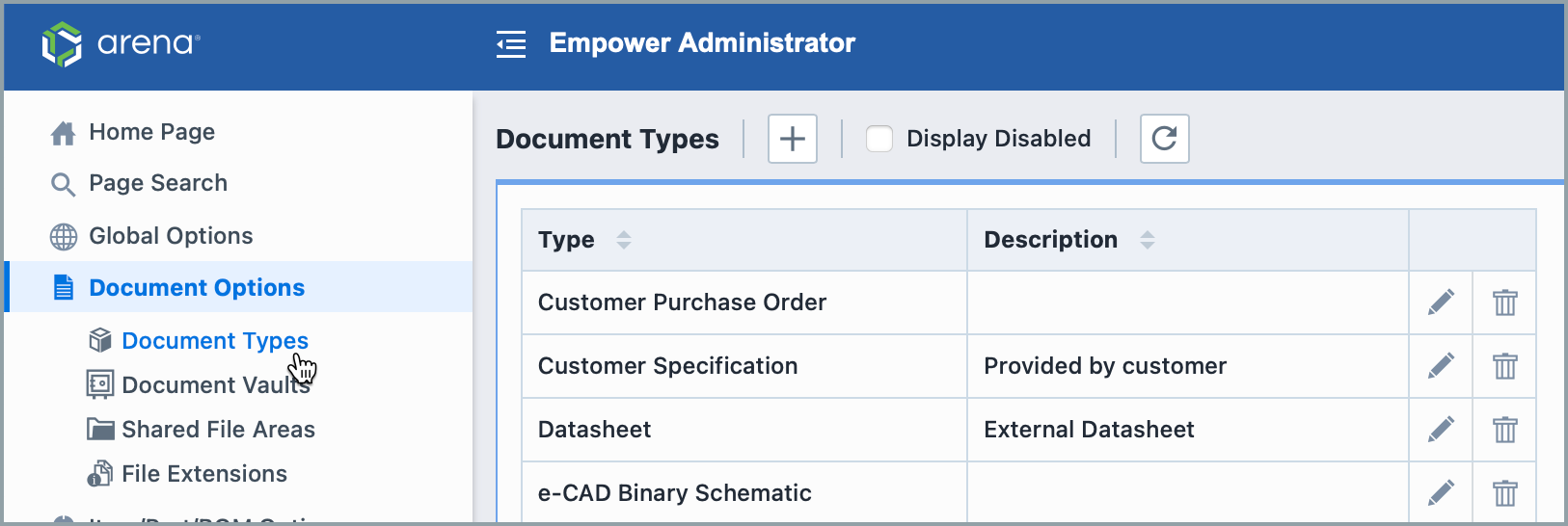 Document Types Screen