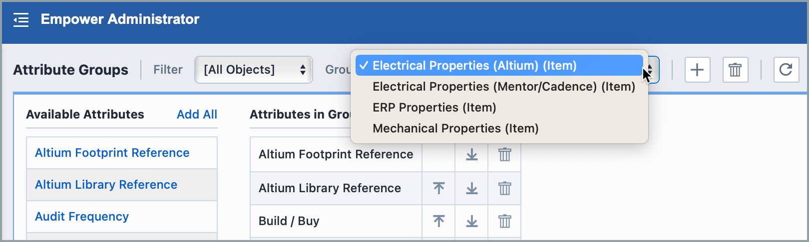 Attribute Group Selector Menu