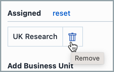 delete business unit button