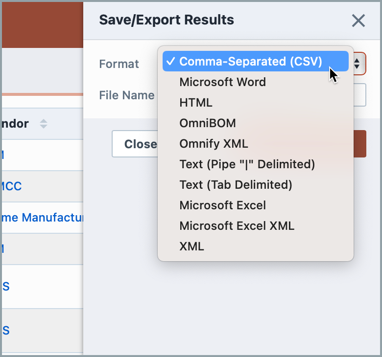 Export file options