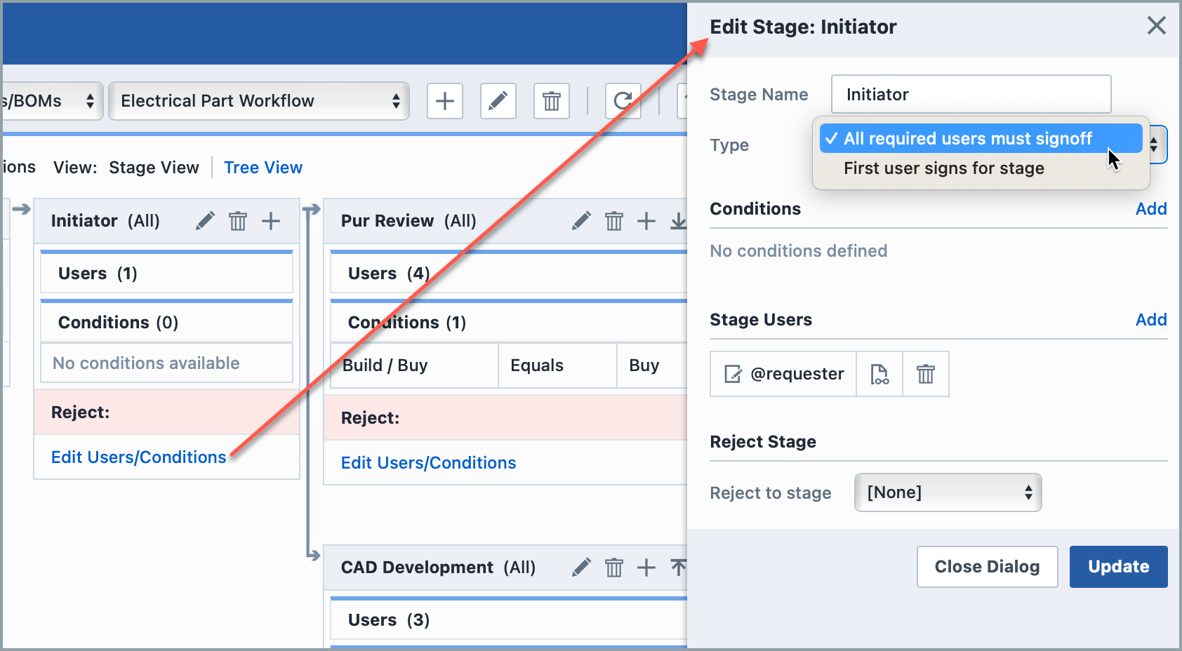 Edit Stage Type Button