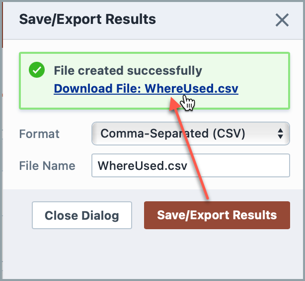 Export Menu showing file link