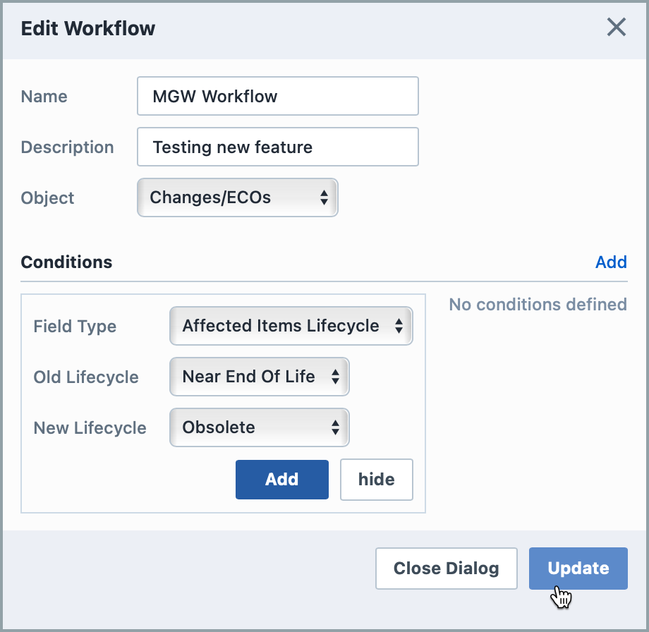 Affected Item Lifecycle Condition Example