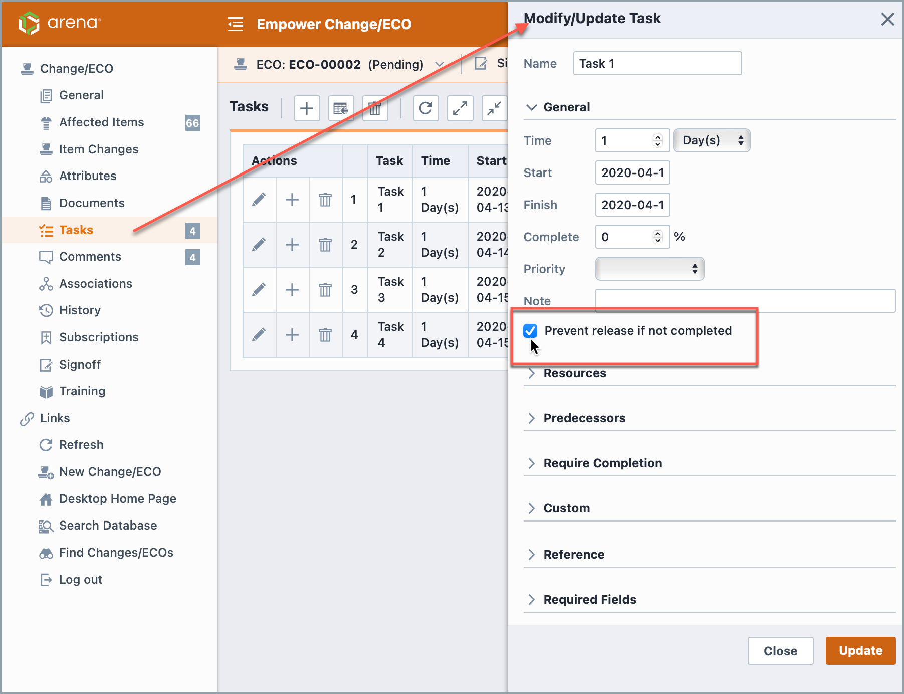 Prevent release if not completed option in slide-out edit panel