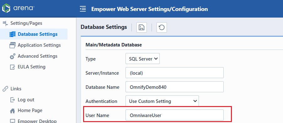 User Name location in Database Settings