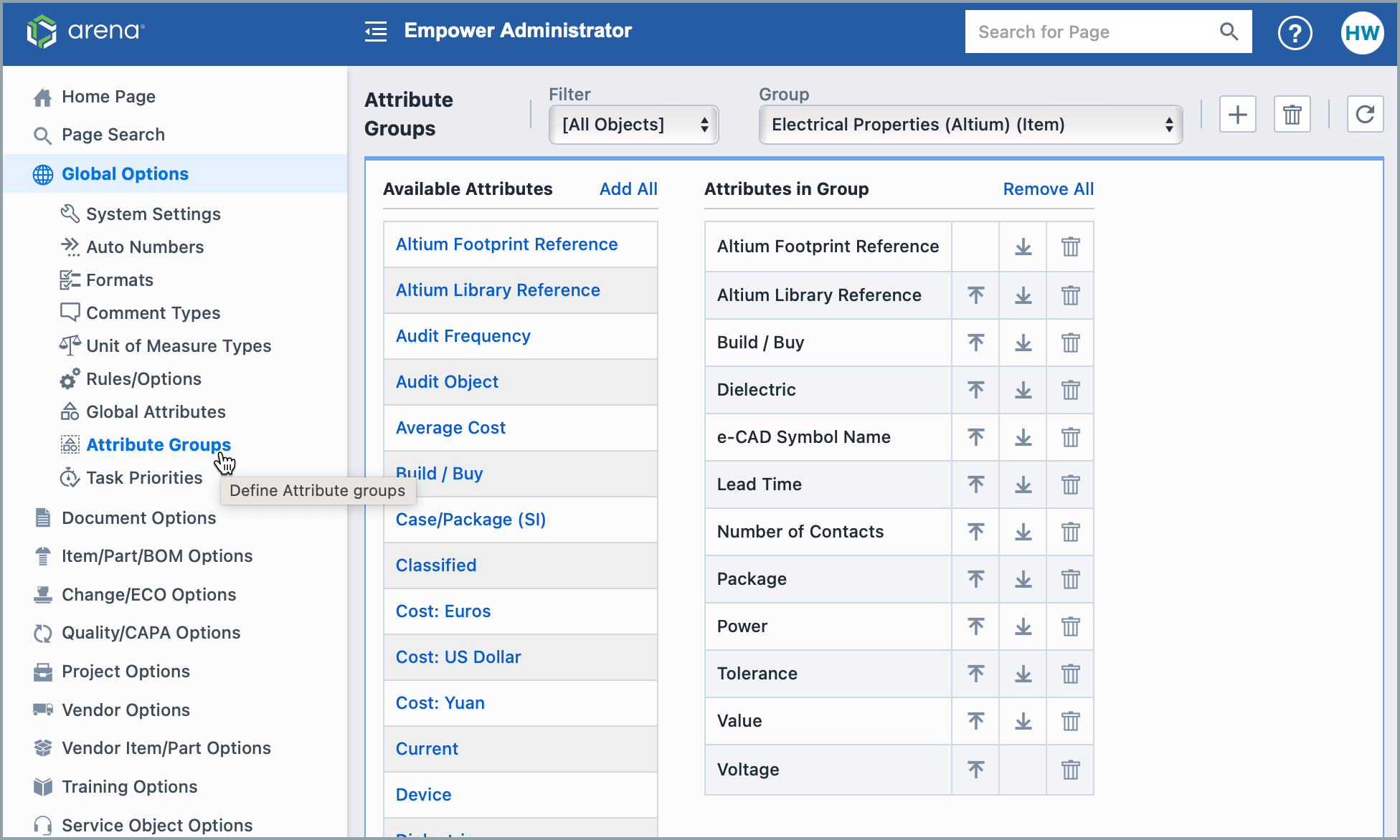 Attribute Group Menu