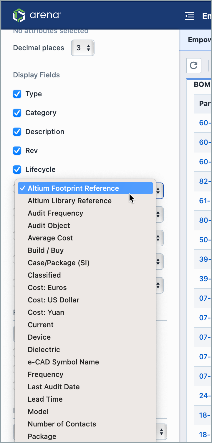 Display field options