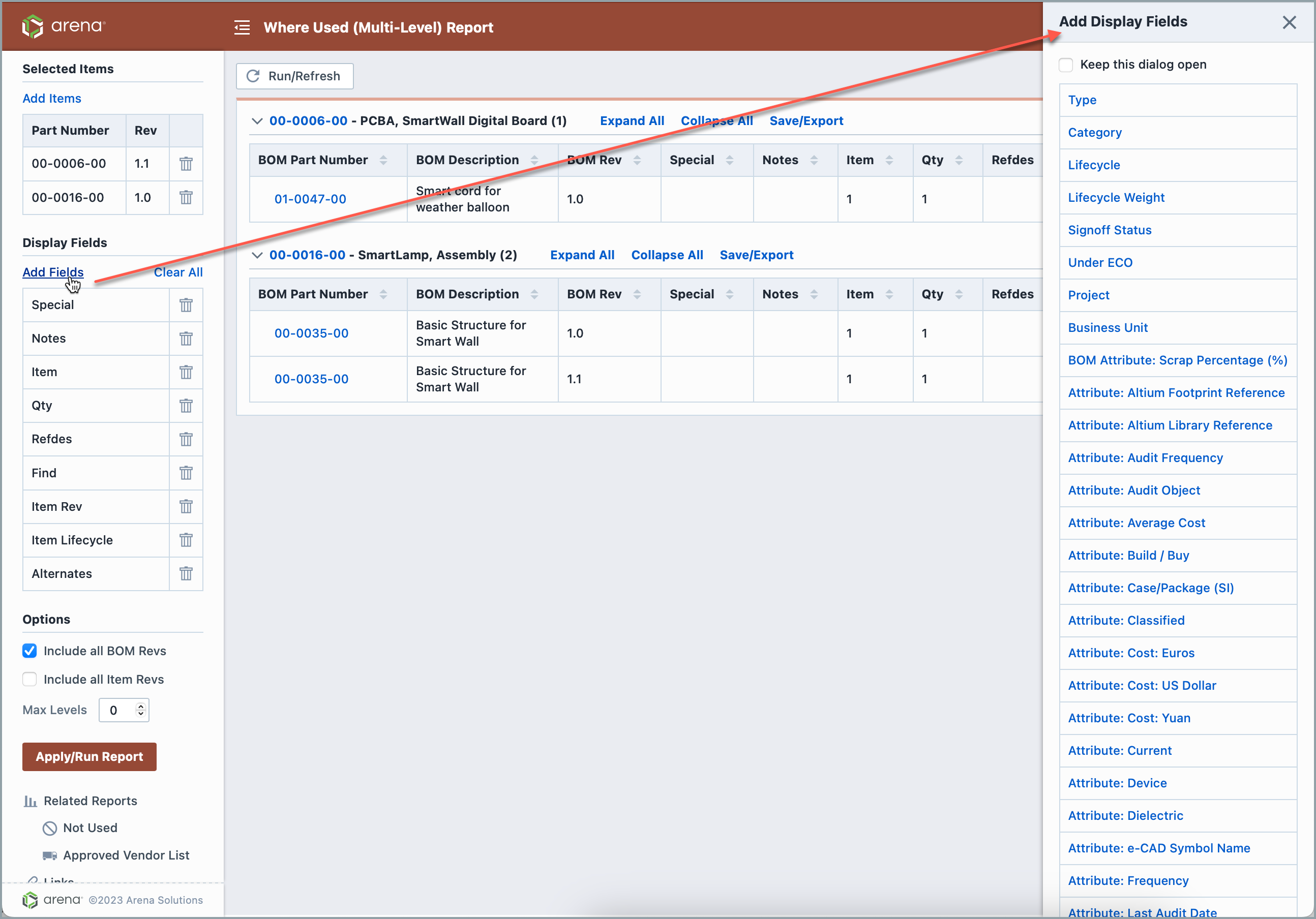 Display field options