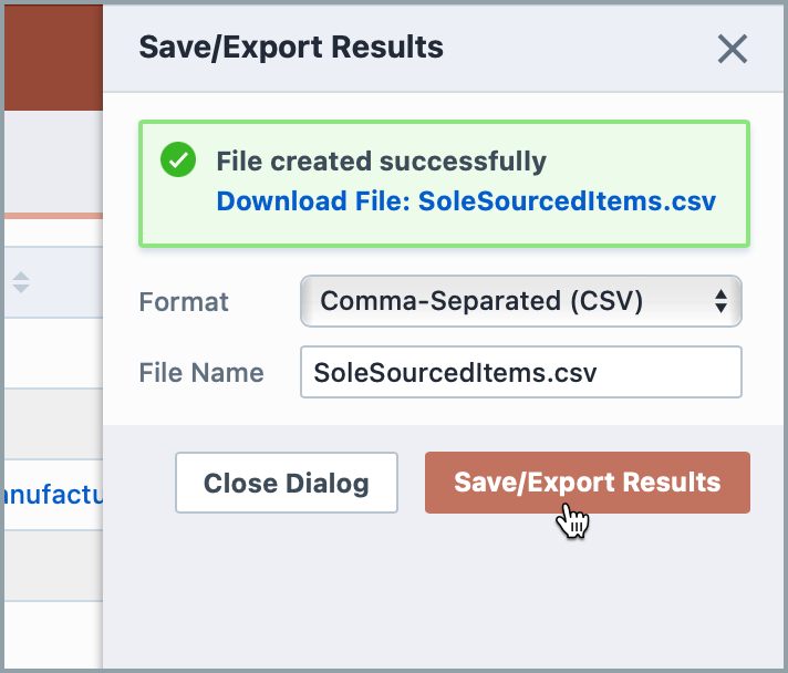 Export Menu showing file link