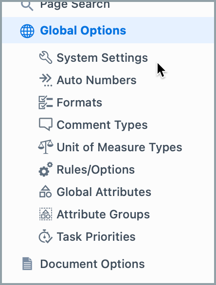 Sections in left side bar