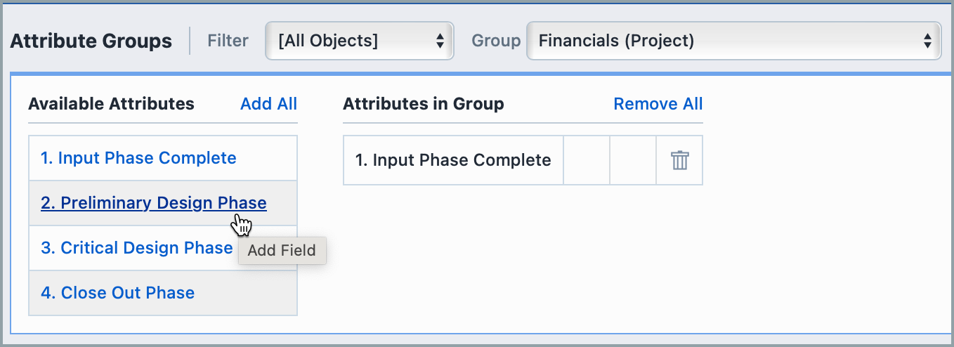 Selecting Attributes to add to the Group