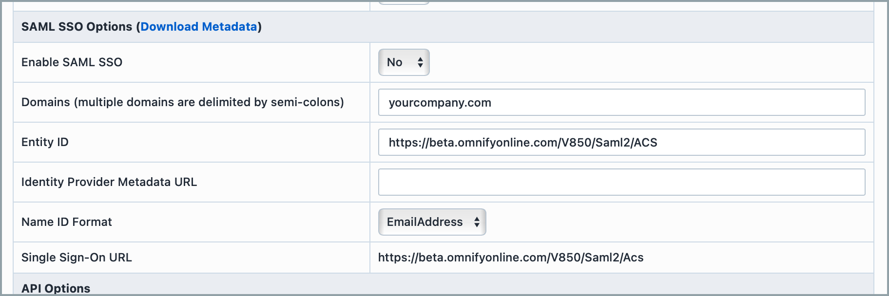 SAML SSO Options